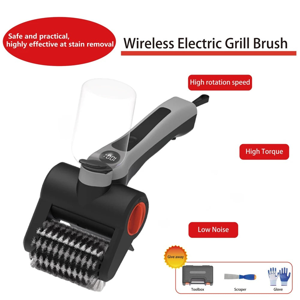 Rechargeable Cordless BBQ Grill Brush, 2-Speed Stainless Steel Head, Waterproof Cleaning Tool