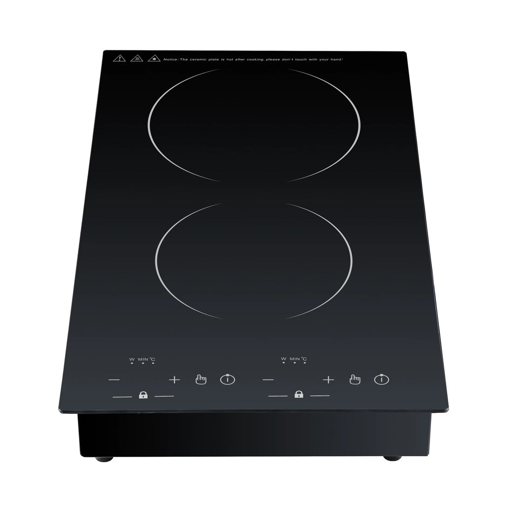 Dual Burner Electric Cooktop, Glass Surface, Touch Control, 2400W, Built-In Design
