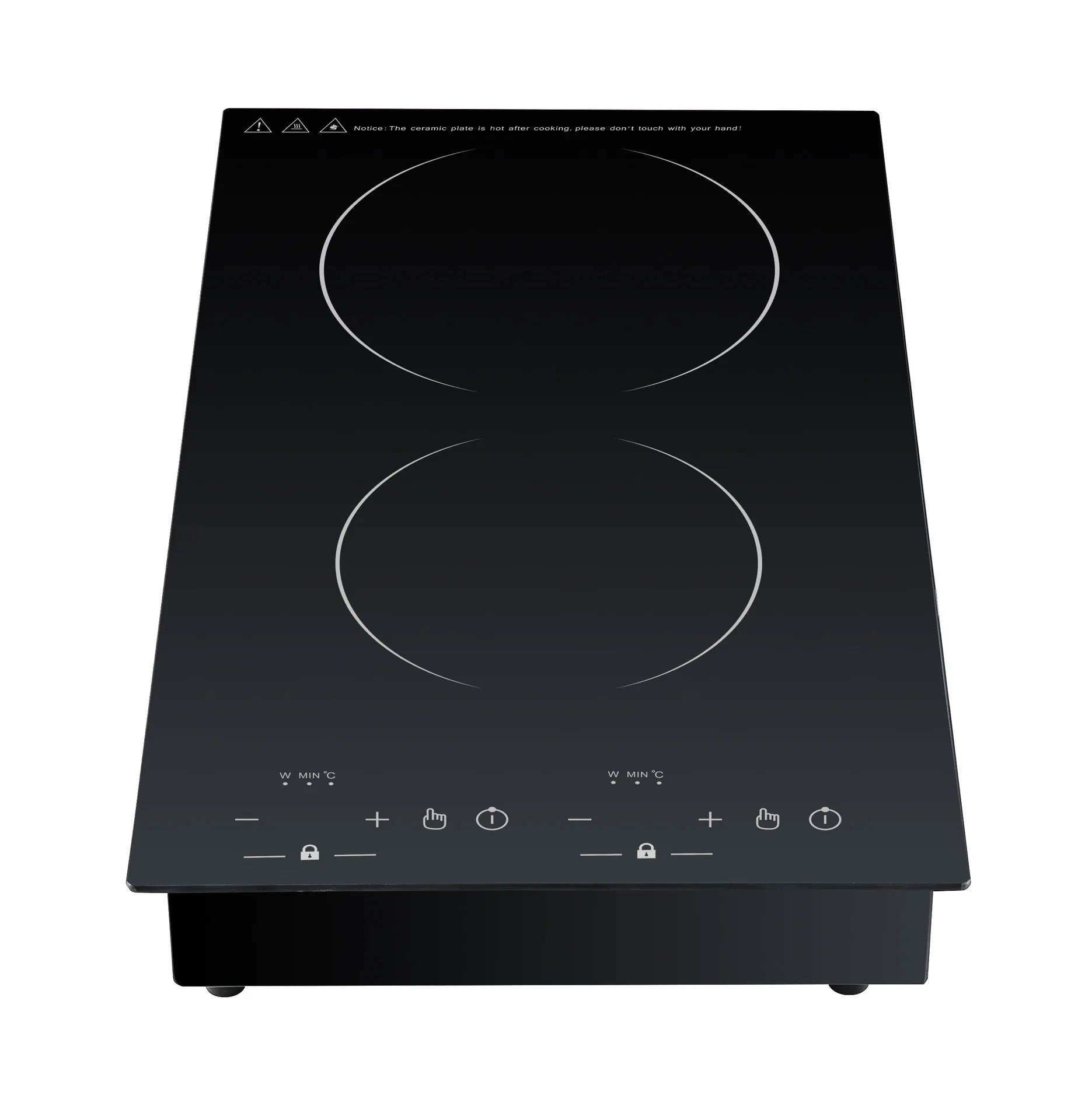 Dual Burner Electric Cooktop, Glass Surface, Touch Control, 2400W, Built-In Design