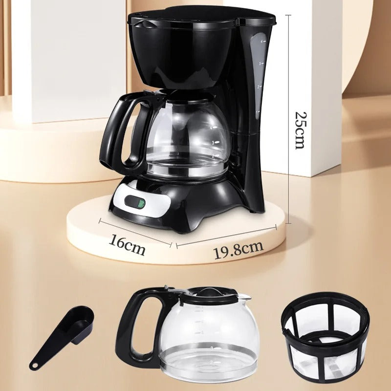 Compact Electric Coffee Maker 600ml, 4-Cup Countertop Brewer with Glass Carafe
