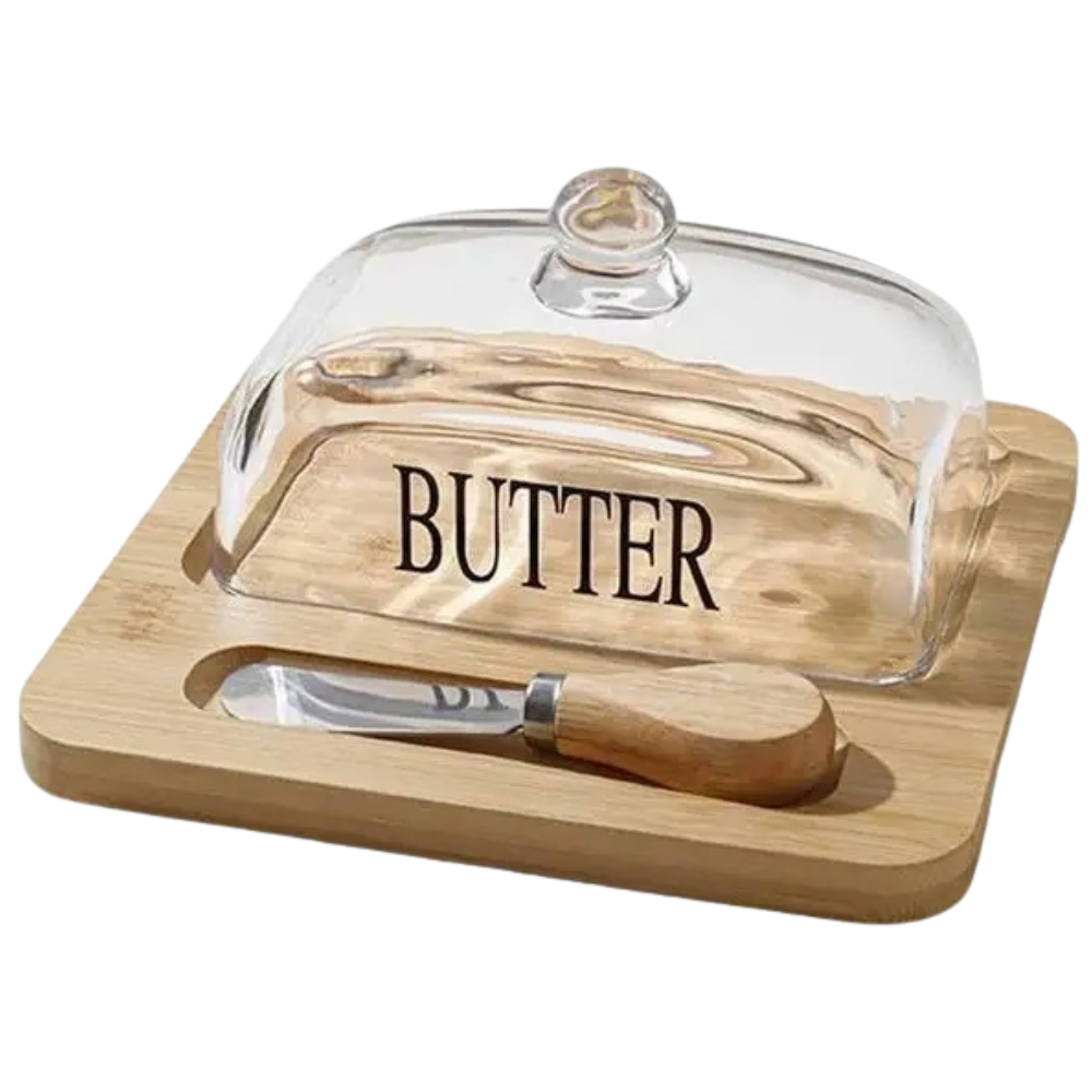 Butter Holder Container with Lid – Clear Glass Tray for Breakfast & Outdoor Use