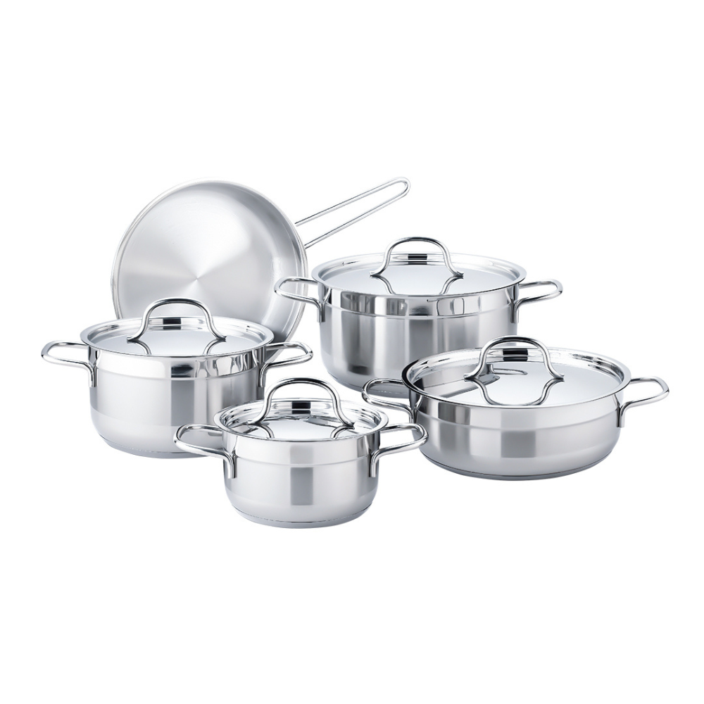 Stainless Steel 9-Piece Kitchen Cookware Set Nonstick Pots and Pans with Stainless Handles