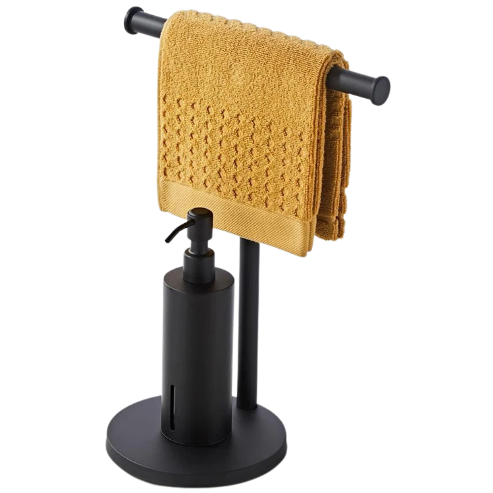 Gold Wall-Mounted Soap Dispenser with Towel Rack for Bathroom & Kitchen