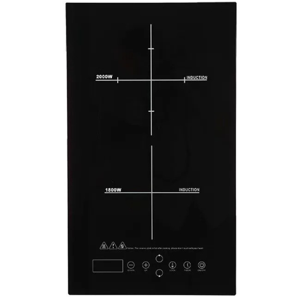 Dual Burner Electric Cooktop, Glass Surface, Touch Control, 2400W, Built-In Design