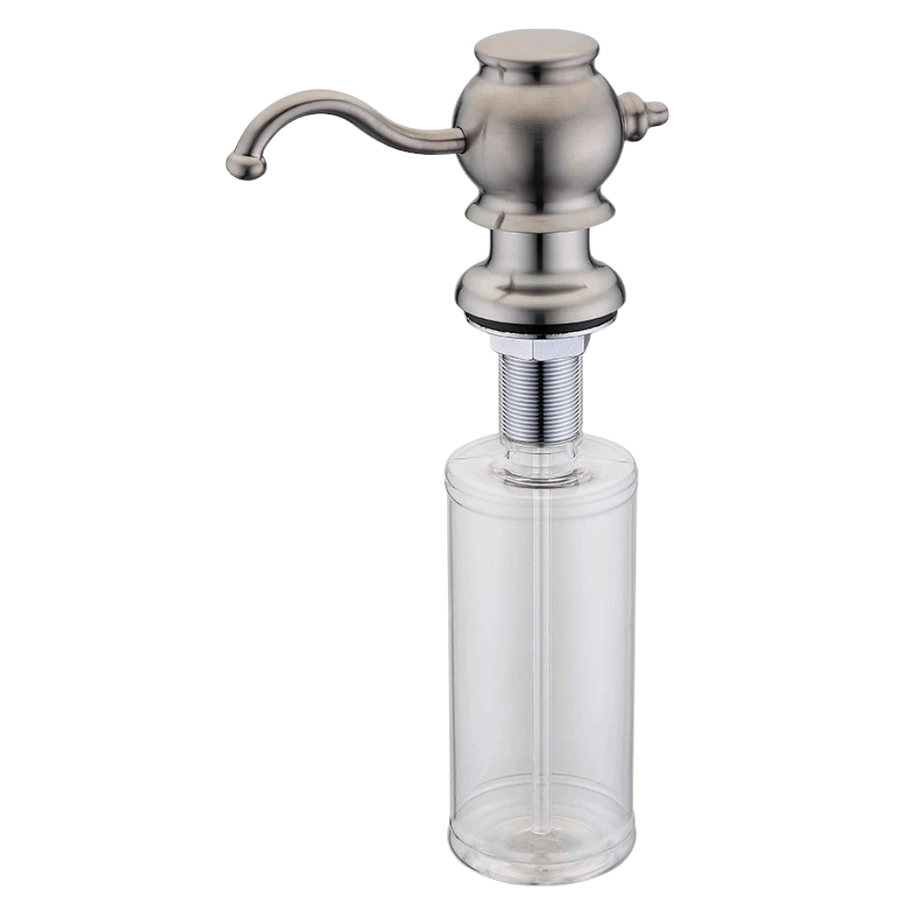 Deck-Mounted Kitchen Soap Dispenser – 360° Rotatable Brass Pump, Built-in Countertop, Multiple Finishes
