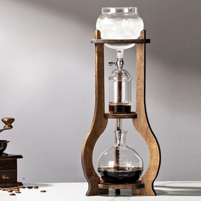 Ice Drip Cold Brew Coffee Maker with Wooden Stand – Slow Drip Manual Brewing Set