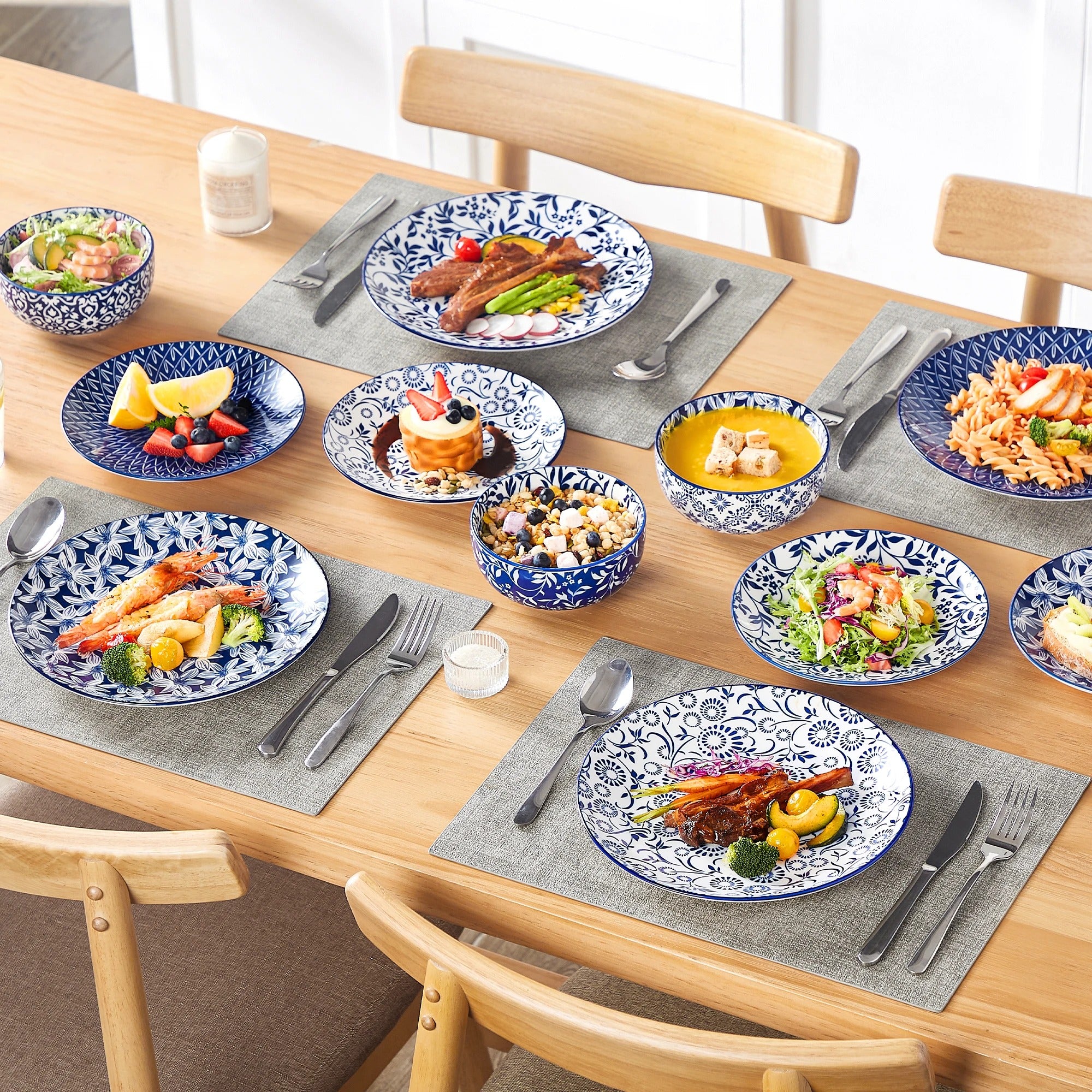 12-Piece Blue & White Porcelain Dinnerware Set with Plates and Bowls – Chinese Style Tableware