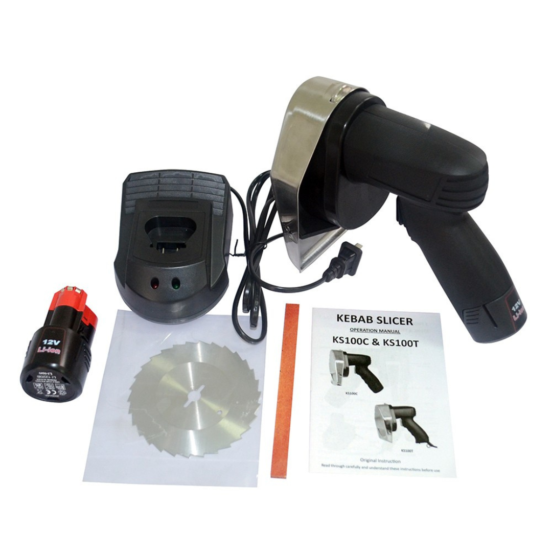12V Cordless Doner Kebab Meat Slicer Cutter with Rechargeable Battery and 100mm Blade