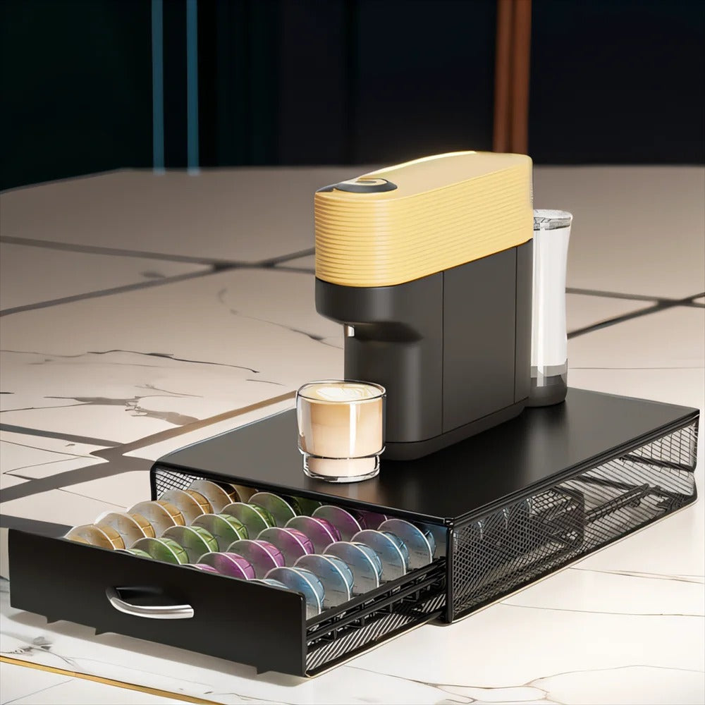 40 Capsule Metal Coffee Pod Drawer – Space-Saving Storage Rack for Large Coffee Capsules