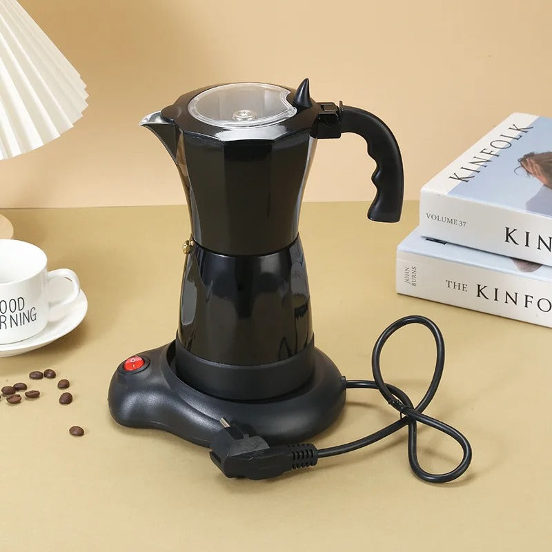 480W Electric Moka Coffee Pot 6 Cup Aluminum Espresso Maker with Base