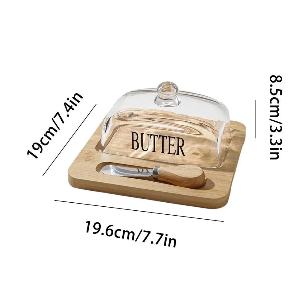 Butter Holder Container with Lid – Clear Glass Tray for Breakfast & Outdoor Use