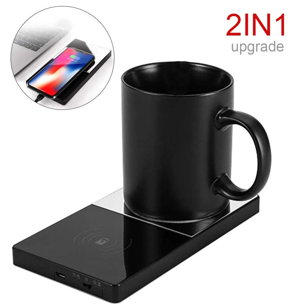 2-in-1 USB Coffee Mug Warmer with Wireless Phone Charging Pad, Smart Temperature Control