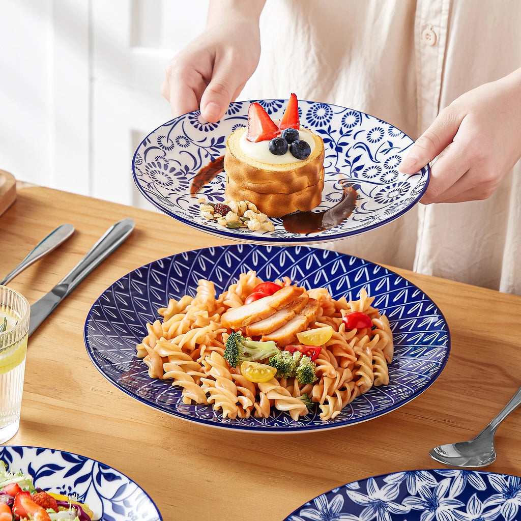 12-Piece Blue & White Porcelain Dinnerware Set with Plates and Bowls – Chinese Style Tableware