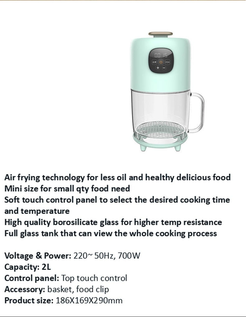 Compact 2L Digital Air Fryer with Adjustable Temperature and Timer