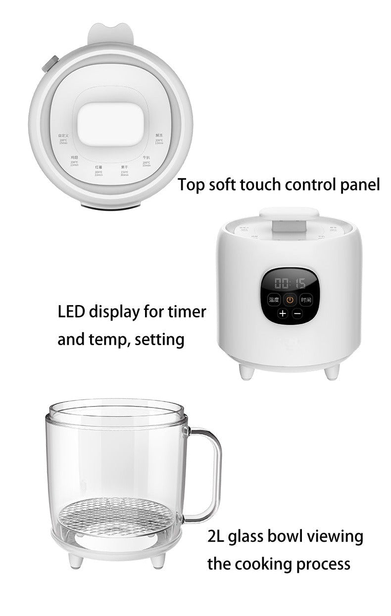 Compact 2L Digital Air Fryer with Adjustable Temperature and Timer