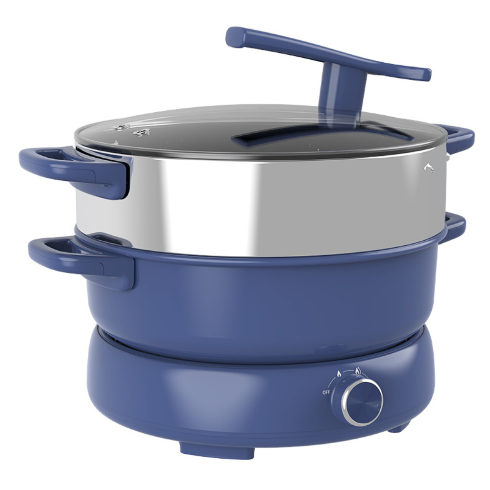 6L Multifunctional Electric Hot Pot with Digital Control and Tempered Glass Lid Blue