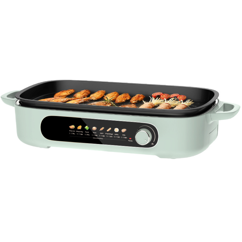 1500W Electric Grill Pan with Detachable Non-Stick Plates and Mechanical Control