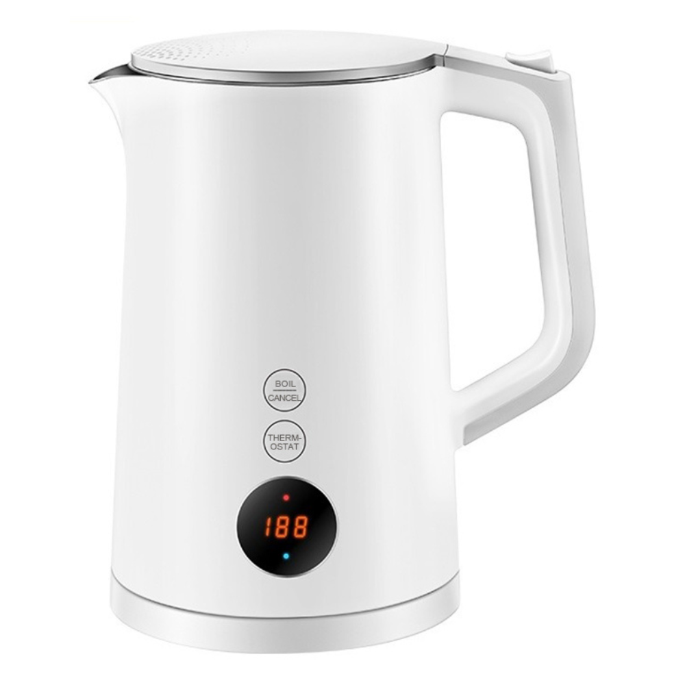 Cordless 1.5L Electric Kettle 1500W with LED Display and Rotational Base White