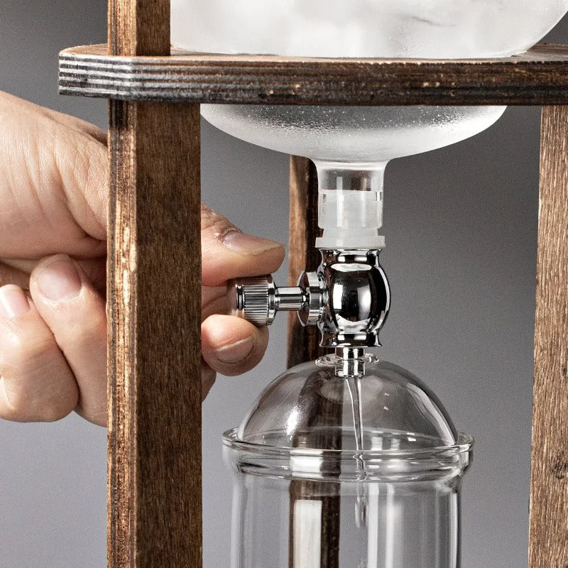 Ice Drip Cold Brew Coffee Maker with Wooden Stand – Slow Drip Manual Brewing Set