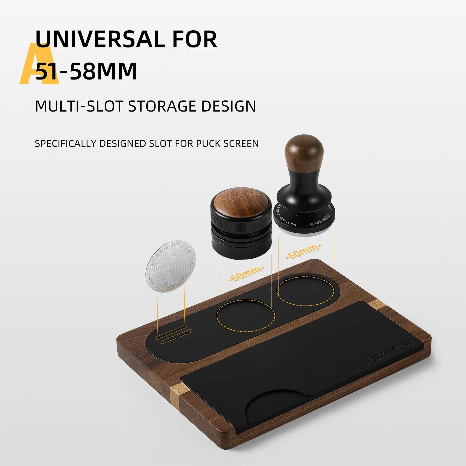 Multi-Function Espresso Tamping Station with Silicone Mat, Wooden Countertop Barista Stand