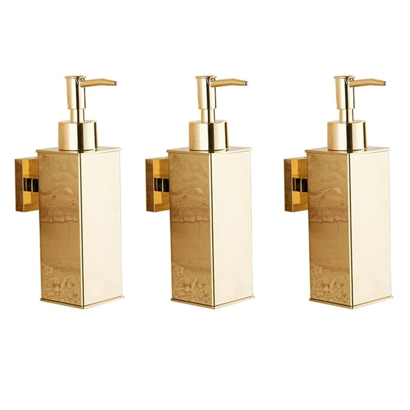 3-Pack Wall-Mounted Gold Soap Dispensers – Bathroom, Kitchen, Shampoo & Shower Gel Bottles