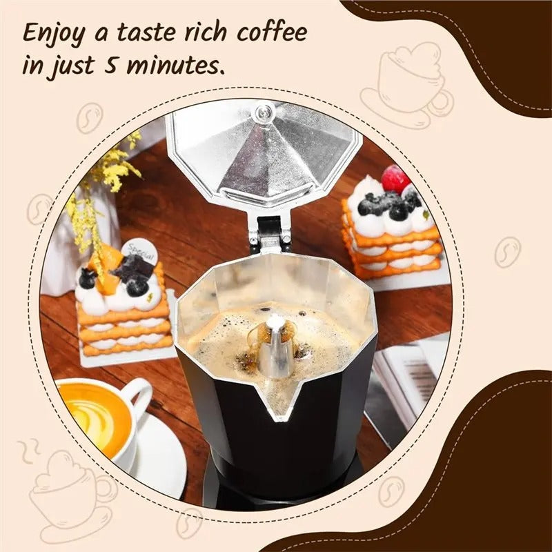 6 Cup Electric Moka Pot Espresso Coffee Maker 300ml Portable Aluminum