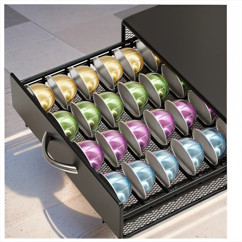 40 Capsule Metal Coffee Pod Drawer – Space-Saving Storage Rack for Large Coffee Capsules