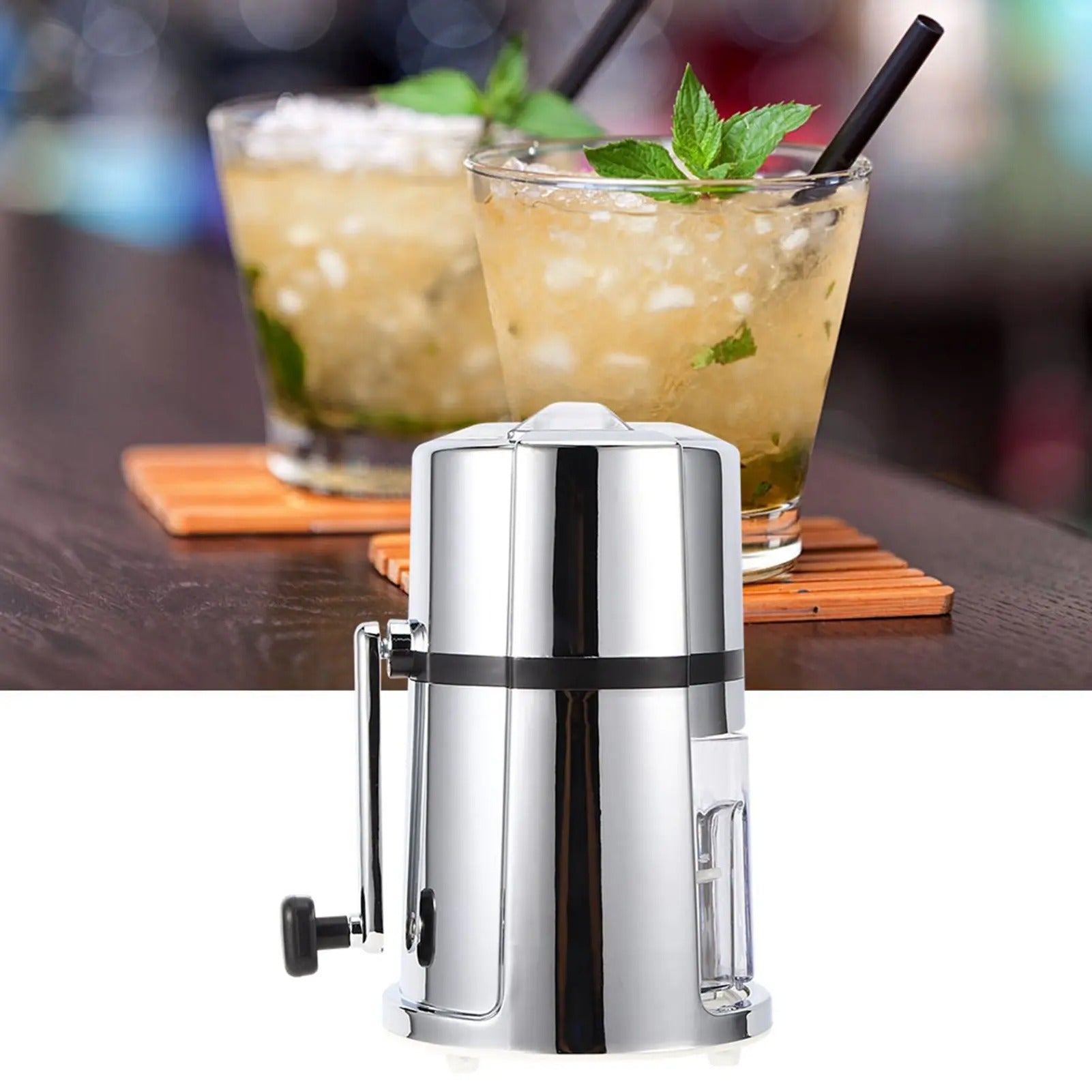 Portable Manual Ice Crusher Hand Crank Shaved Ice Maker with Stainless Steel Blade
