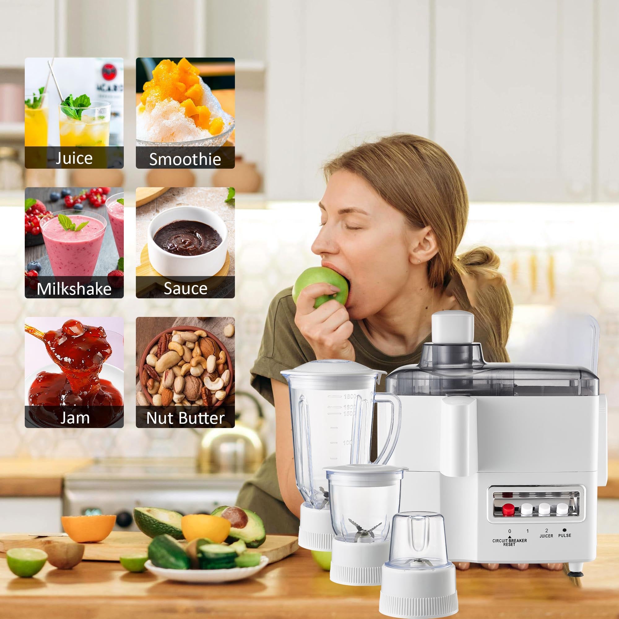 4-in-1 Multi-Purpose Kitchen Appliance – Blender, Juicer, Mixer, and Food Processor