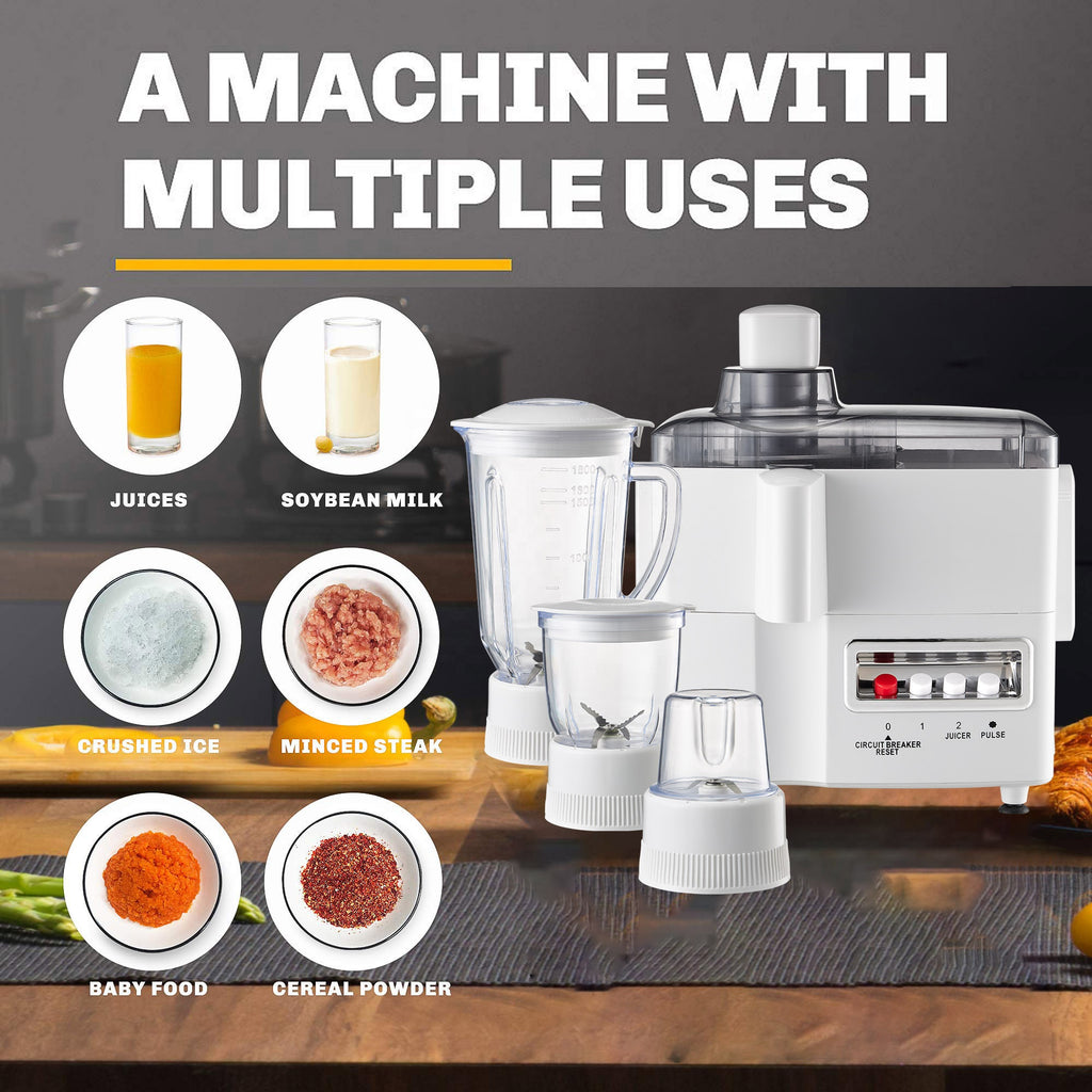4-in-1 Masticating Juicer Blender with 4 Stainless Steel Blades, 1.8L Capacity, 650W Motor