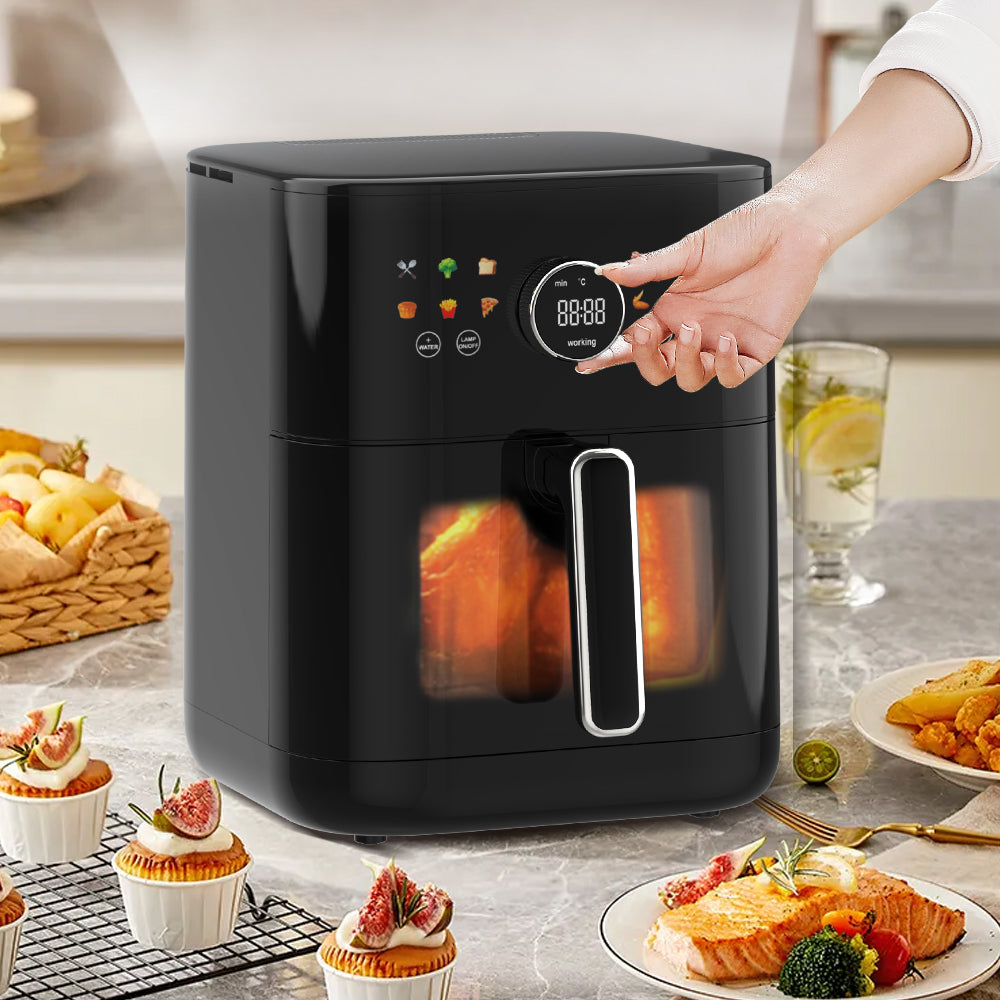 6L Digital Air Fryer with Viewing Window and Non-Stick Cooking Pot Black