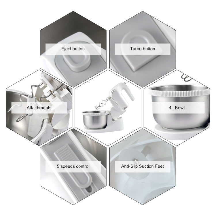 400W Kitchen Stand Mixer with Removable Bowl, Dough Hook & 5-Speed Turbo Function