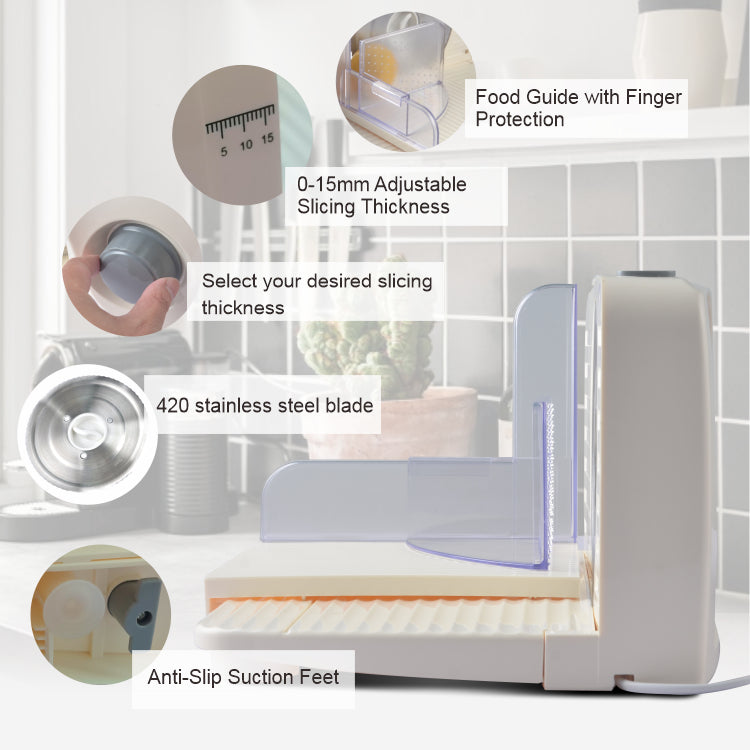 150W Electric Kitchen Meat Slicer – Stainless Steel Blade, Adjustable Thickness 0-15mm