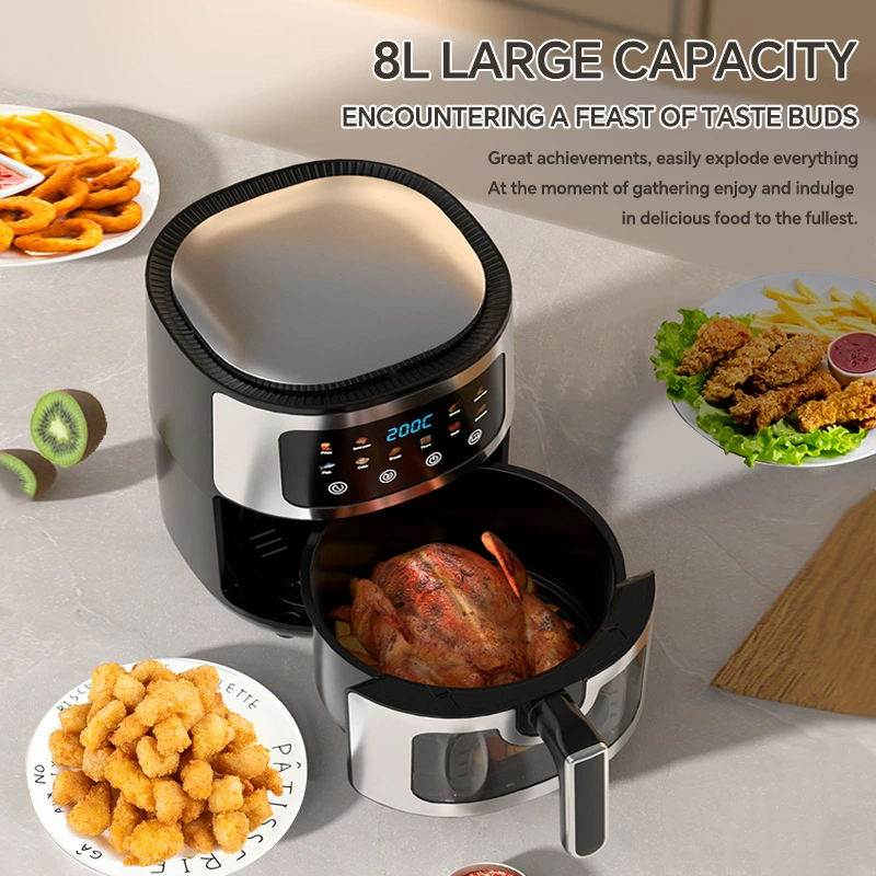 Large 8L Electric Air Fryer with Adjustable Thermostat and Easy Clean Basket