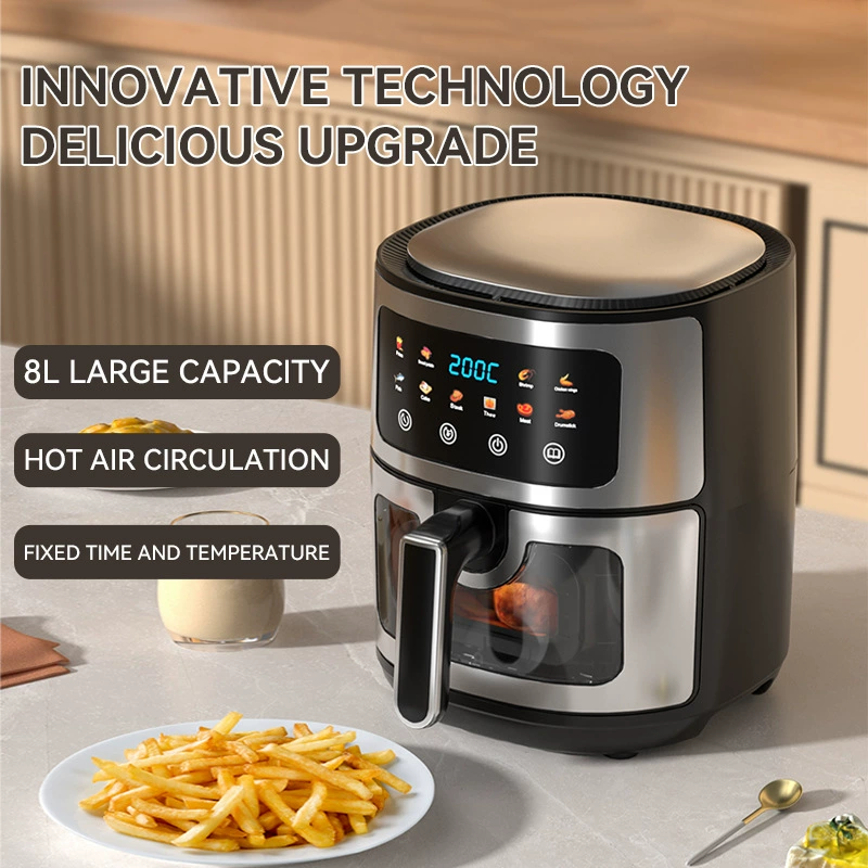 Large 8L Electric Air Fryer with Adjustable Thermostat and Easy Clean Basket