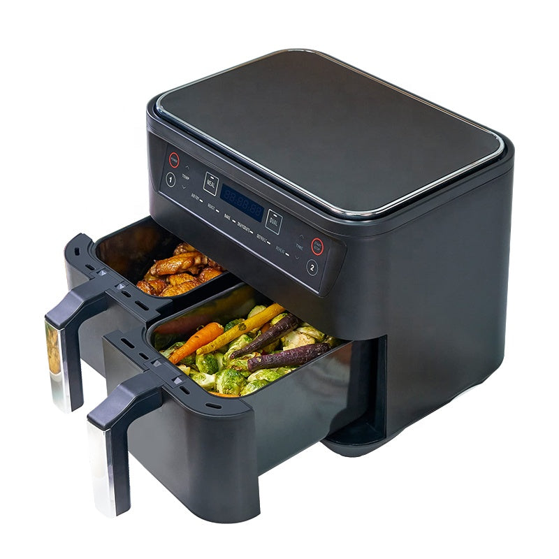 Smart 9L Double Air Fryer with Digital Touchscreen and Detachable Oil Containers Black