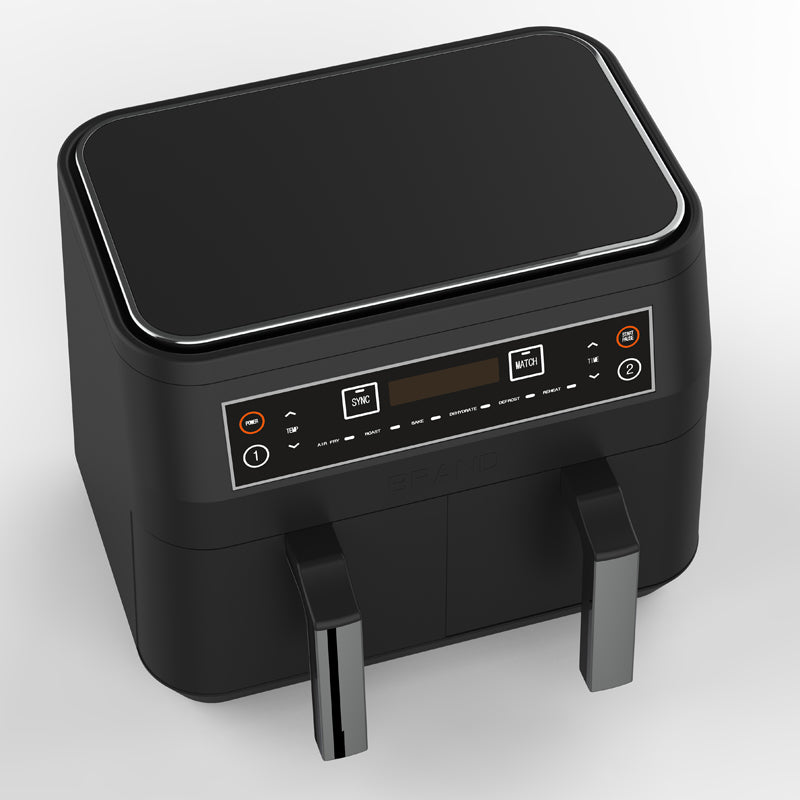 Smart 9L Double Air Fryer with Digital Touchscreen and Detachable Oil Containers Black