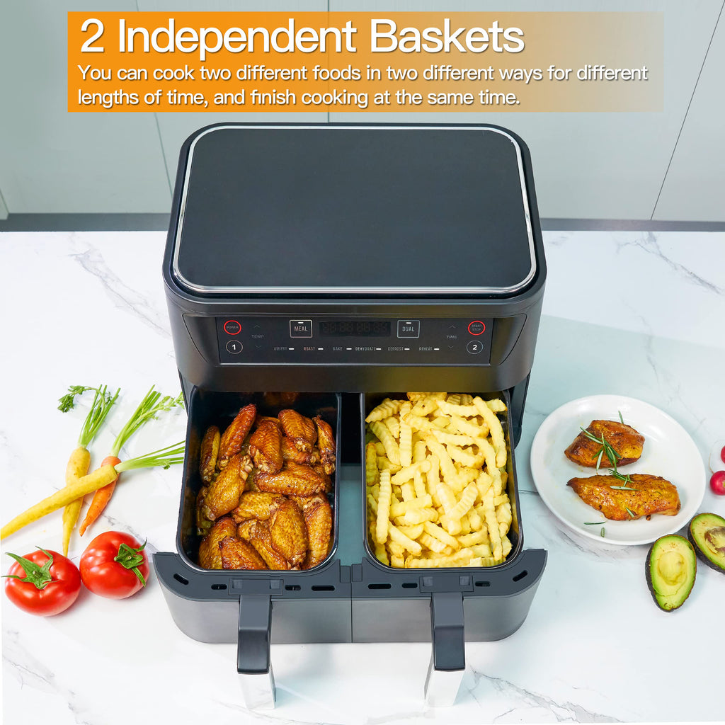 Smart 9L Double Air Fryer with Digital Touchscreen and Detachable Oil Containers Black