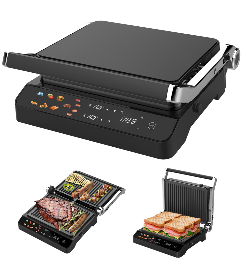 Electric Smart Barbecue Grill with Detachable Non-Stick Plates and Digital Temperature Control Black