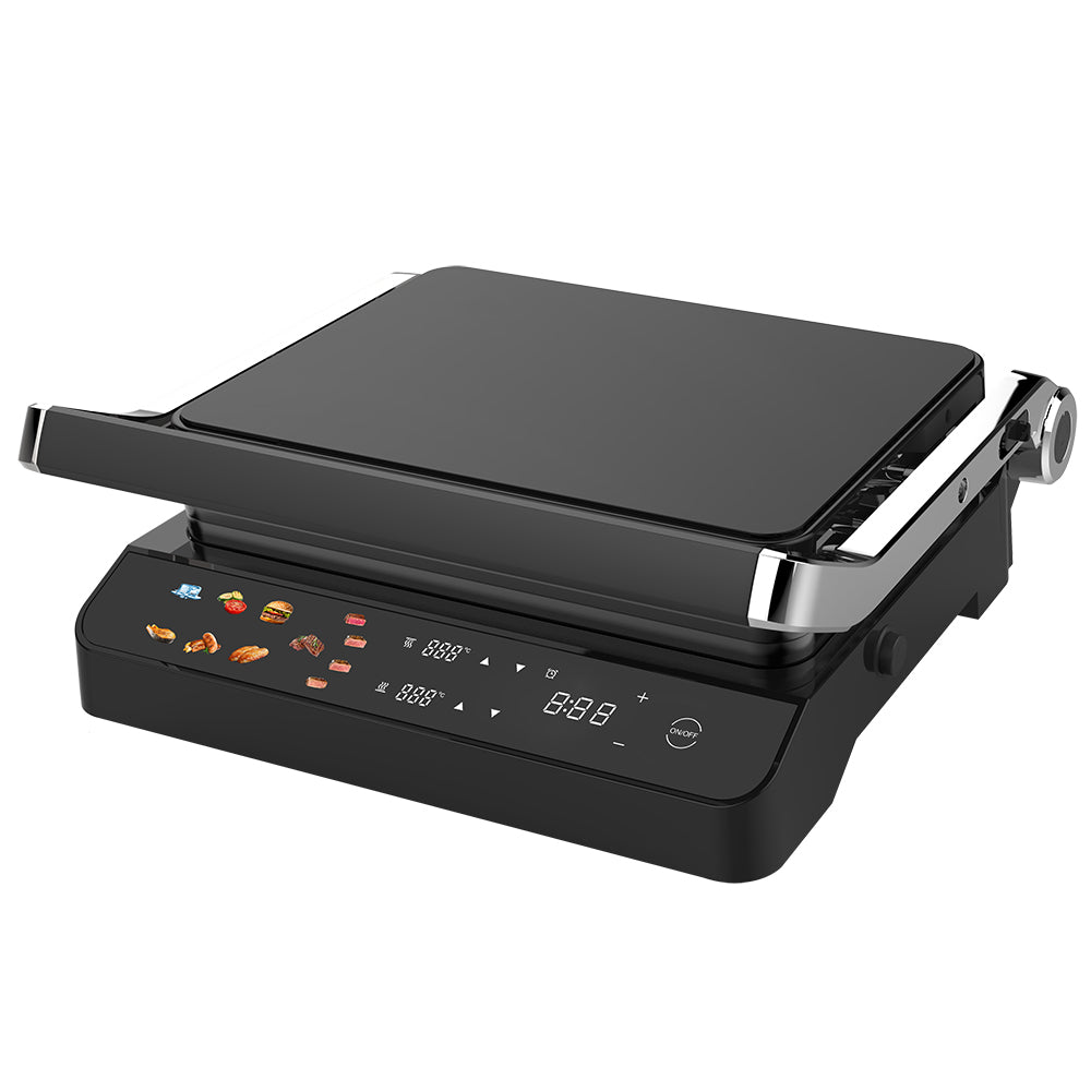 Electric Smart Barbecue Grill with Detachable Non-Stick Plates and Digital Temperature Control Black