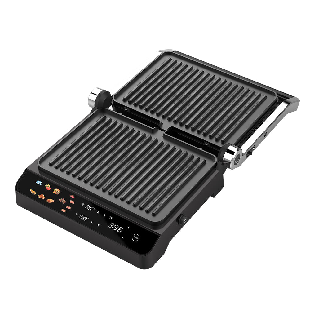Electric Smart Barbecue Grill with Detachable Non-Stick Plates and Digital Temperature Control Black