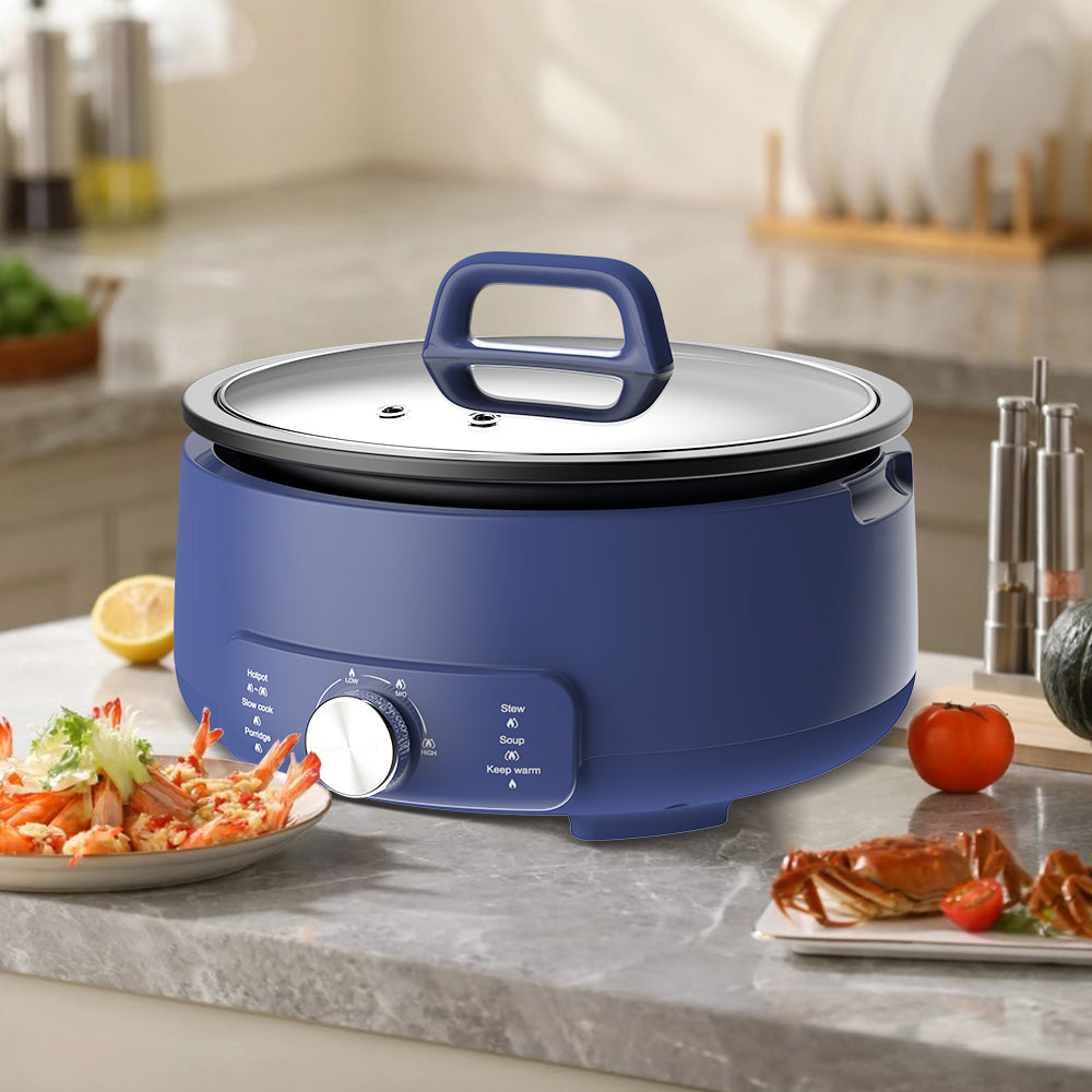 4L Multi-Functional Electric Non-Stick Cooking Pot with Glass Lid Blue