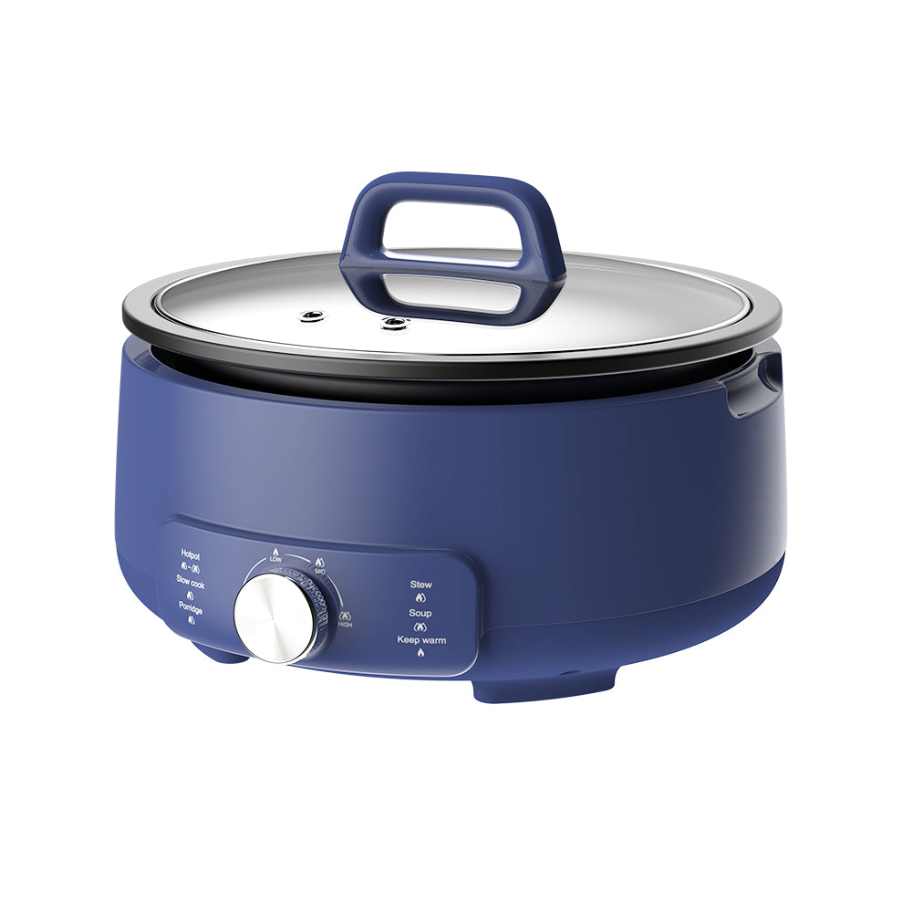 4L Multi-Functional Electric Non-Stick Cooking Pot with Glass Lid Blue