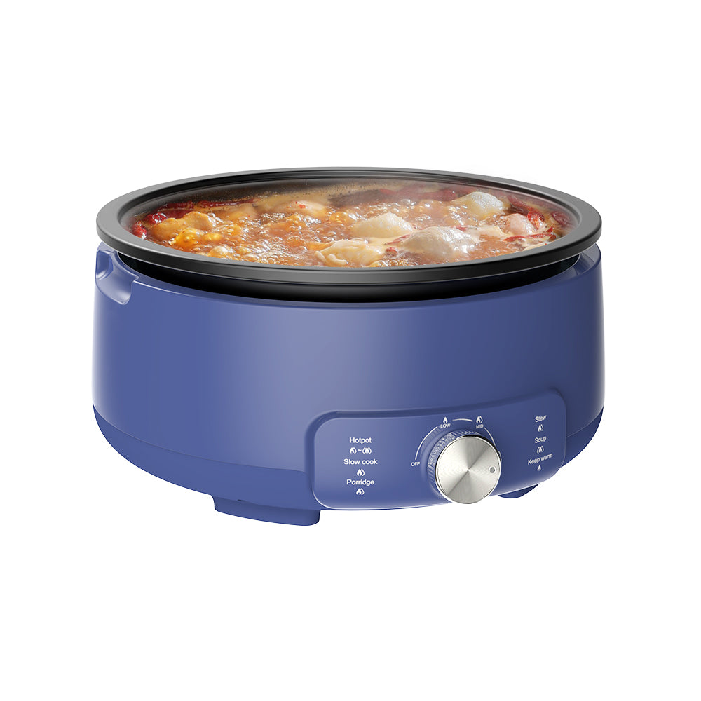 4L Multi-Functional Electric Non-Stick Cooking Pot with Glass Lid Blue