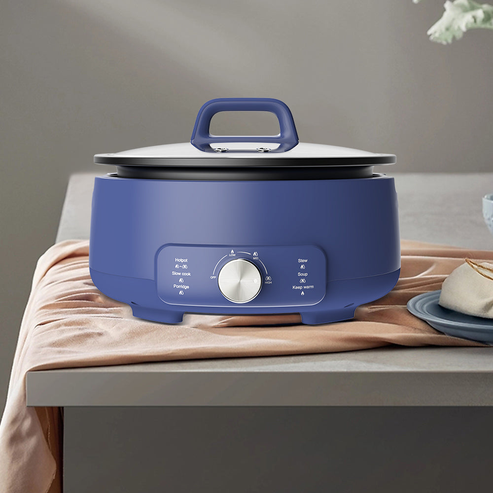 4L Multi-Functional Electric Non-Stick Cooking Pot with Glass Lid Blue