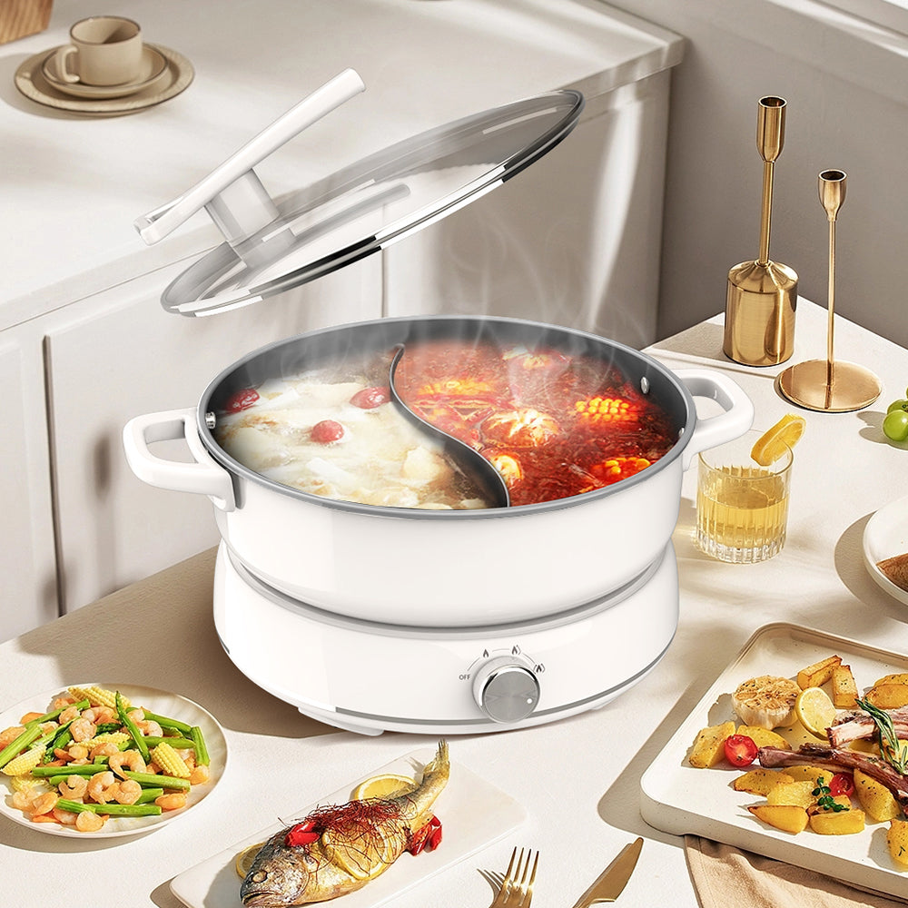 1800W Electric Dual Flavor Hot Pot 6L Multifunction Knob Control White
