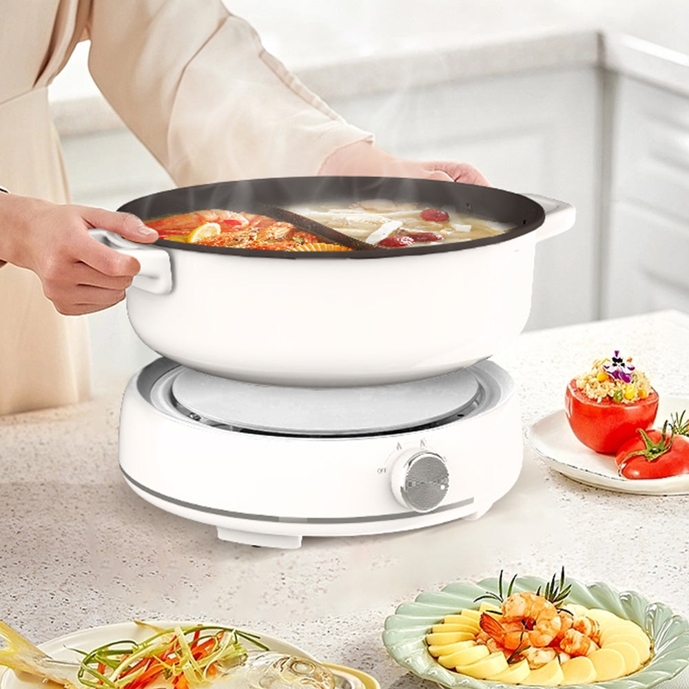 1800W Electric Dual Flavor Hot Pot 6L Multifunction Knob Control White