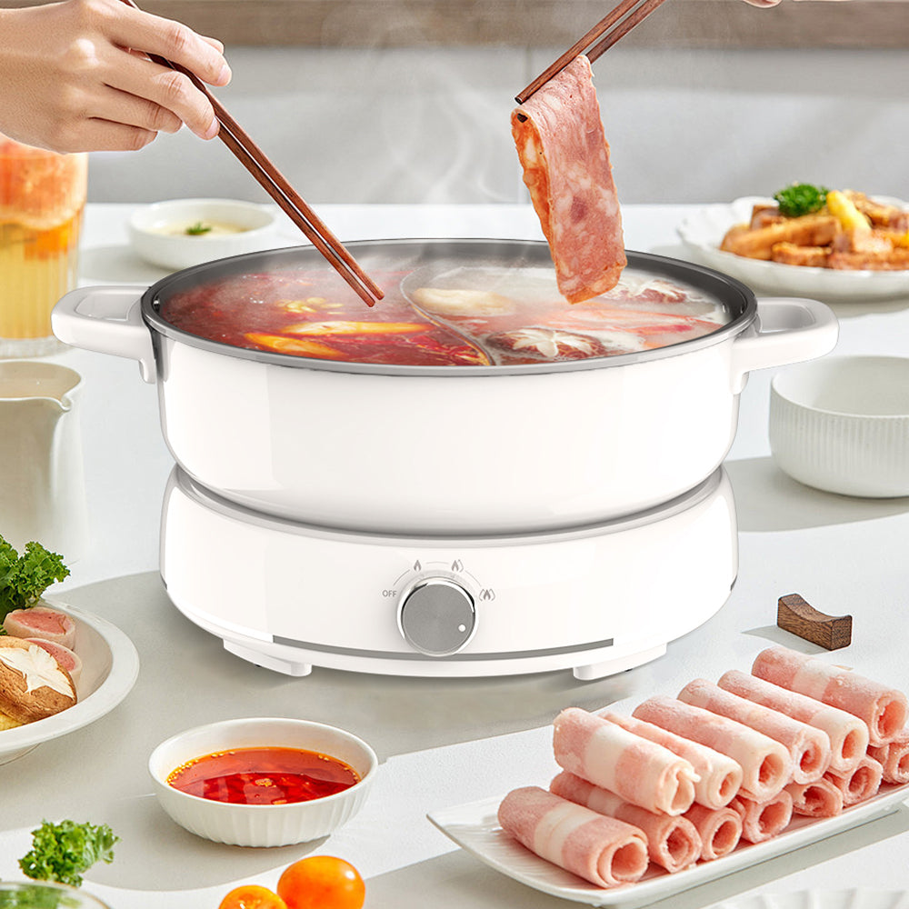 1800W Electric Dual Flavor Hot Pot 6L Multifunction Knob Control White
