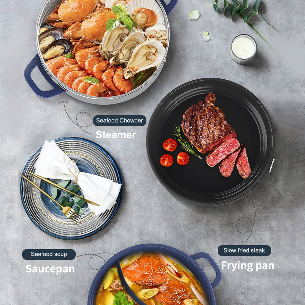 6L Multifunctional Electric Hot Pot with Digital Control and Tempered Glass Lid Blue