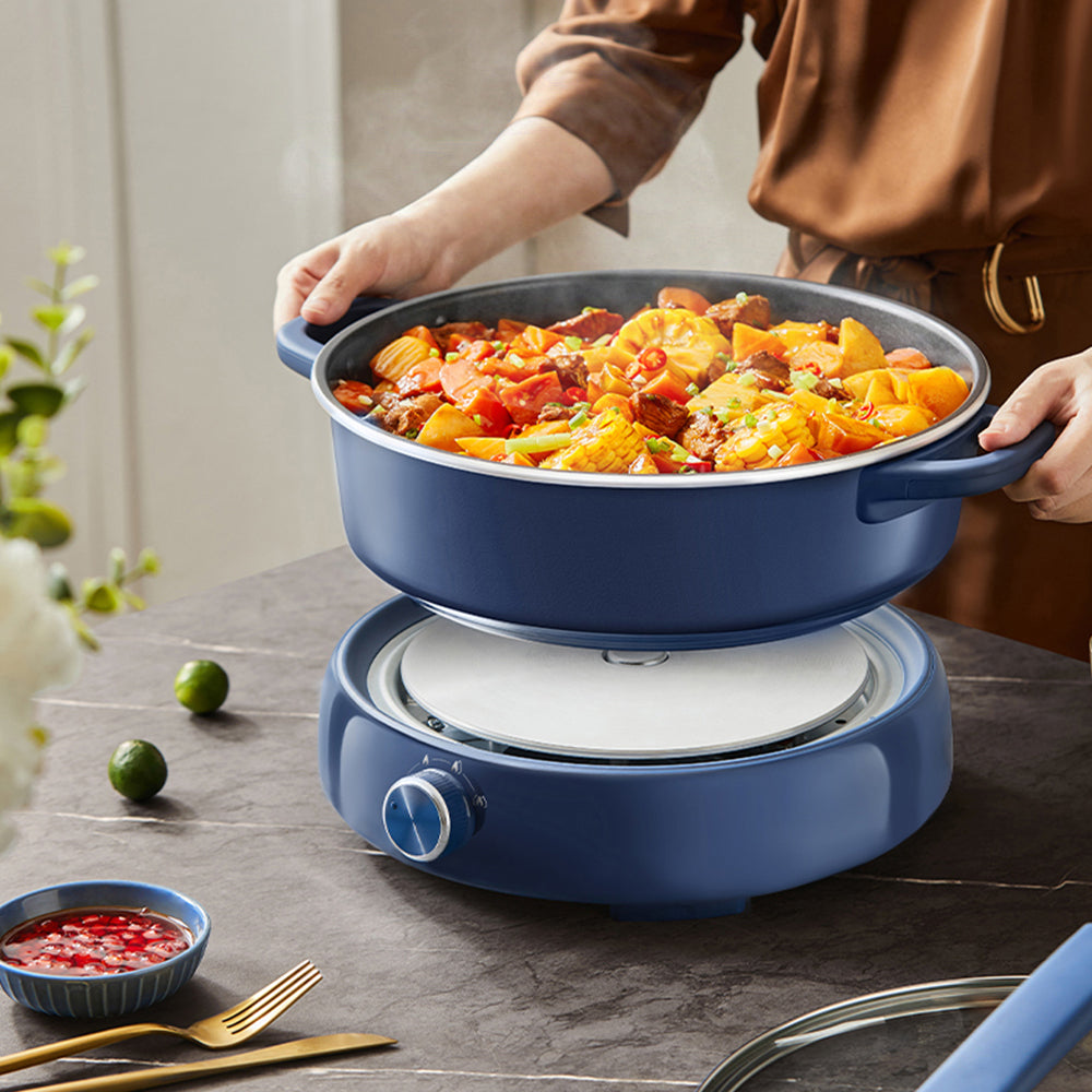 6L Multifunctional Electric Hot Pot with Digital Control and Tempered Glass Lid Blue